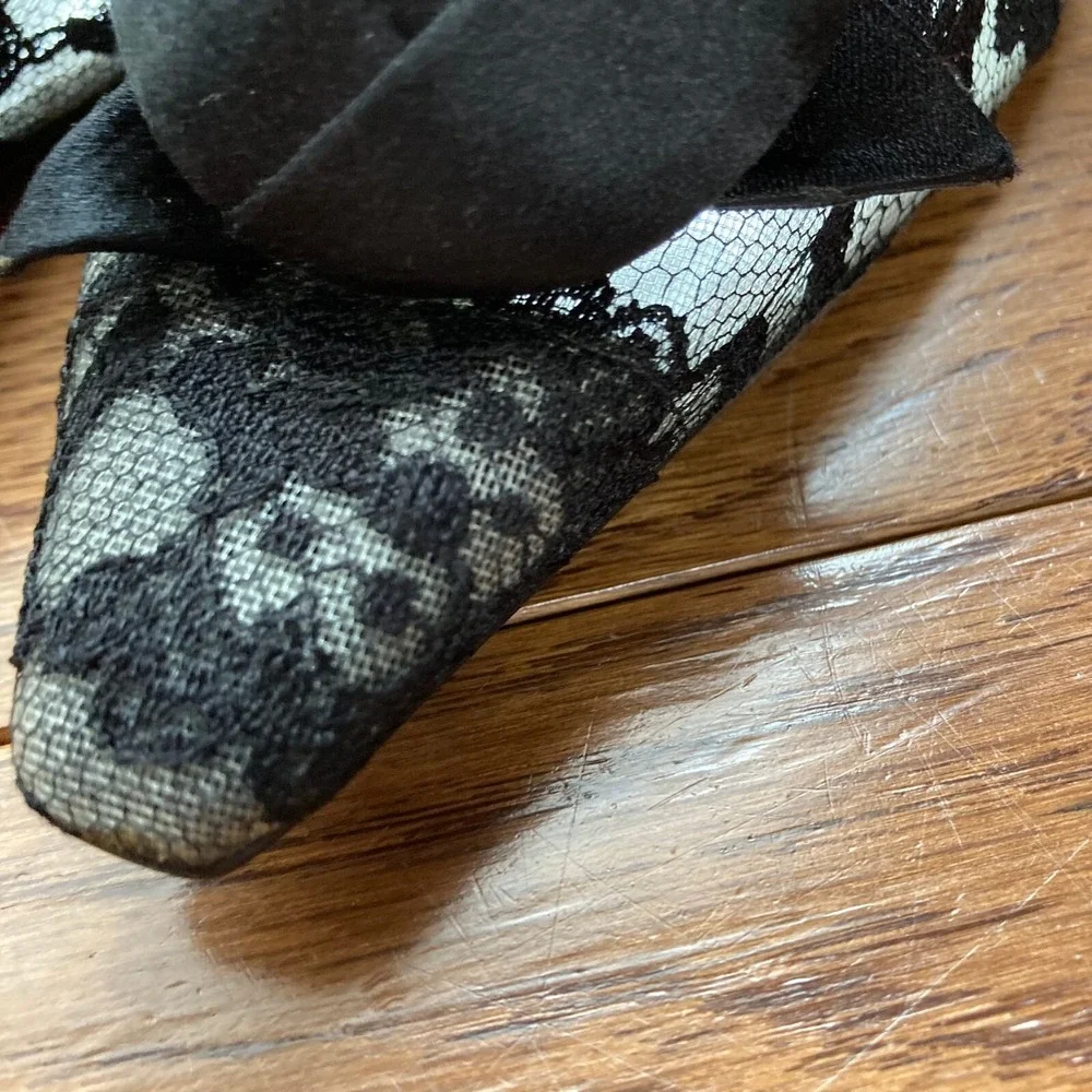 Stuart Weitzman Sheer Lace Whimsigoth Rosette Leather Heel Women 7.5 Black $390